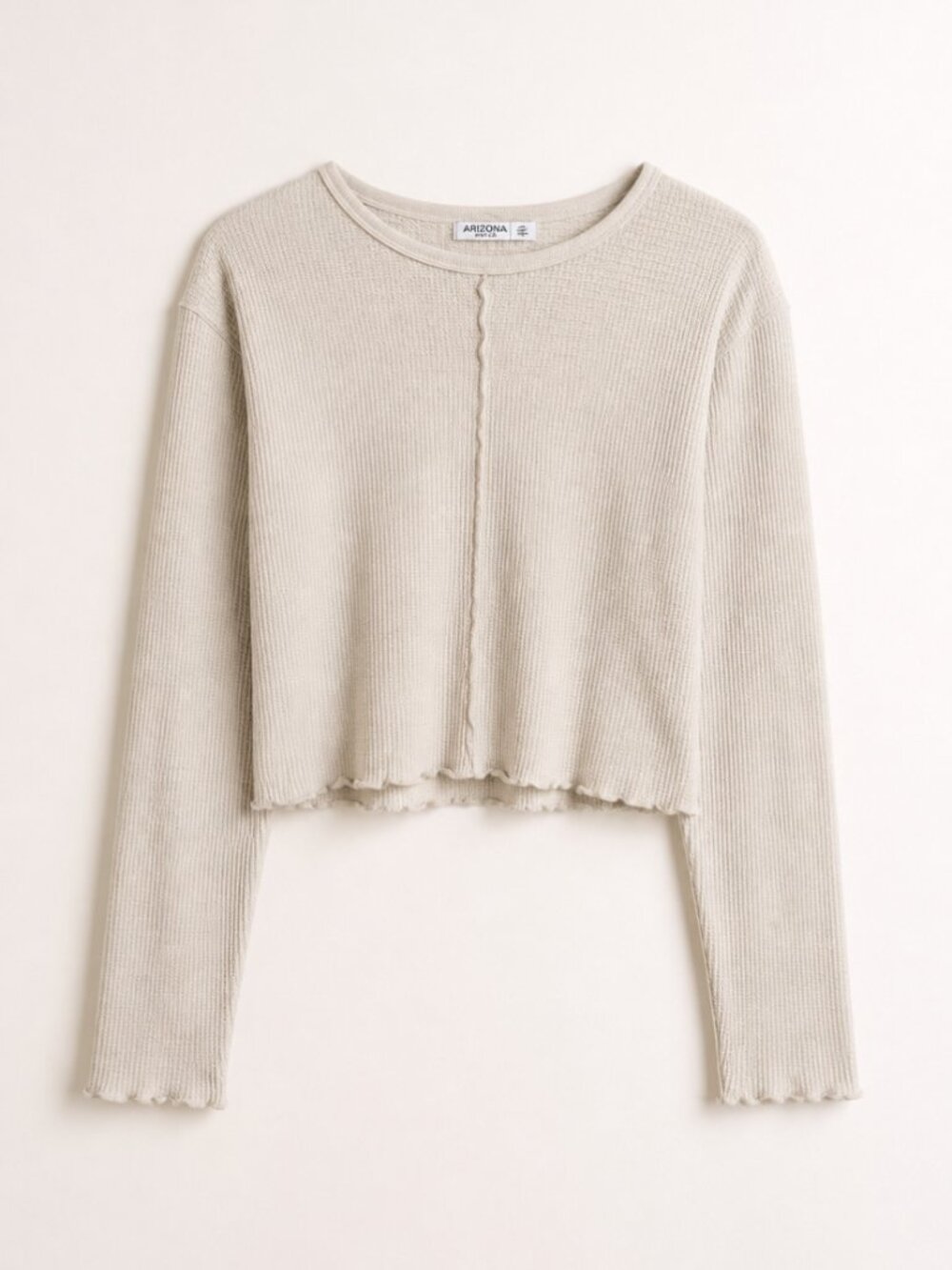 Arizona Jean Company Light Cream Waffle Knit Long-Sleeve Top